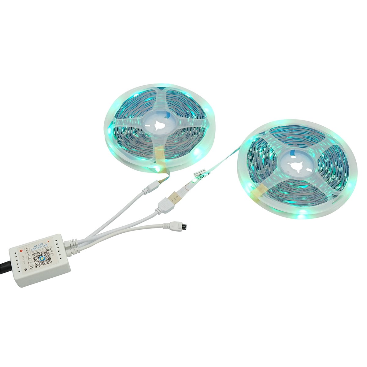 Banda LED smart 2x15m, 24V cu telecomanda, control vocal, bluetooth, aplicatie USB, 30m RGB IP20 Breckner Germany